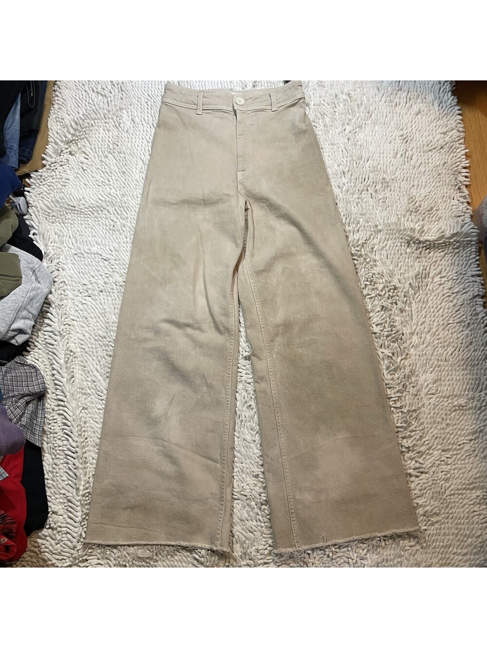 Zara Jeans Womens 4 Beige The Marine Straight High Rise Raw Hem Chino Pants